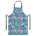 Teal Pink Blossom Tropical Pattern Print Bib Apron With Pocket