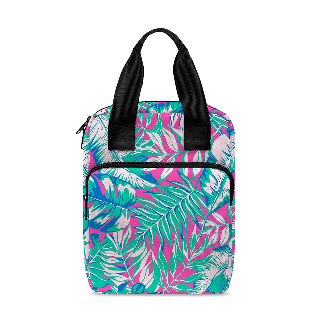 Teal Pink Blossom Tropical Pattern Print Bible Tote Bag