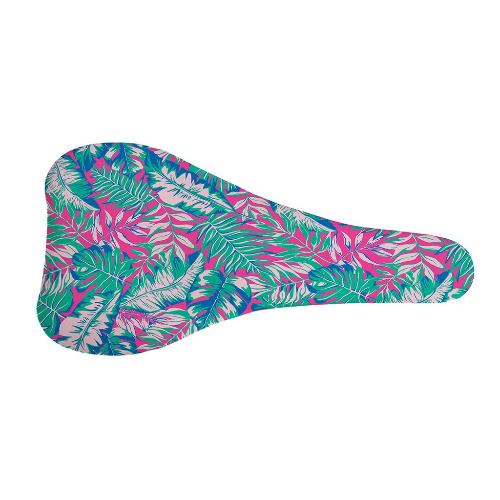 Teal Pink Blossom Tropical Pattern Print Bicycle Seat Cover