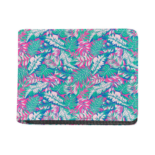 Teal Pink Blossom Tropical Pattern Print Bifold Wallet