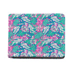 Teal Pink Blossom Tropical Pattern Print Bifold Wallet