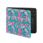 Teal Pink Blossom Tropical Pattern Print Bifold Wallet