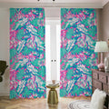 Teal Pink Blossom Tropical Pattern Print Dimout Pencil Pleat Curtains