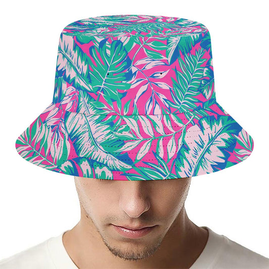 Teal Pink Blossom Tropical Pattern Print Bucket Hat