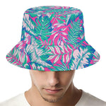 Teal Pink Blossom Tropical Pattern Print Bucket Hat