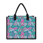 Teal Pink Blossom Tropical Pattern Print Canvas Tote Bag