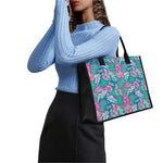 Teal Pink Blossom Tropical Pattern Print Canvas Tote Bag