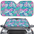Teal Pink Blossom Tropical Pattern Print Car Windshield Sun Shade