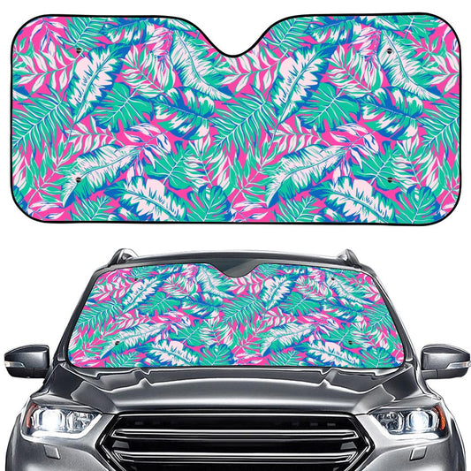 Teal Pink Blossom Tropical Pattern Print Car Windshield Sun Shade
