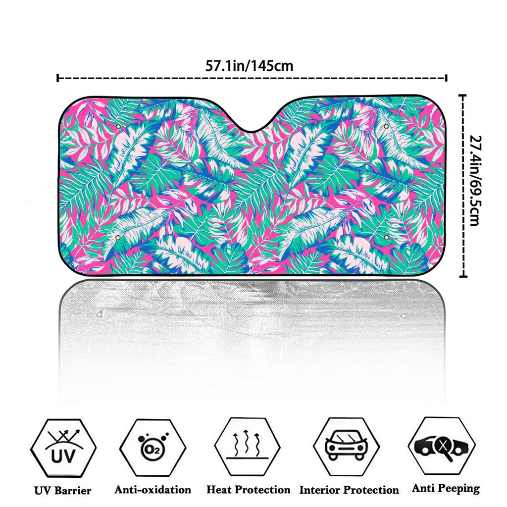 Teal Pink Blossom Tropical Pattern Print Car Windshield Sun Shade