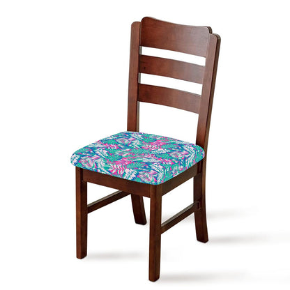 Teal Pink Blossom Tropical Pattern Print Chair Cushion Cover