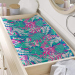 Teal Pink Blossom Tropical Pattern Print Changing Pad Cover