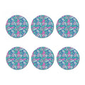 Teal Pink Blossom Tropical Pattern Print Coaster Set