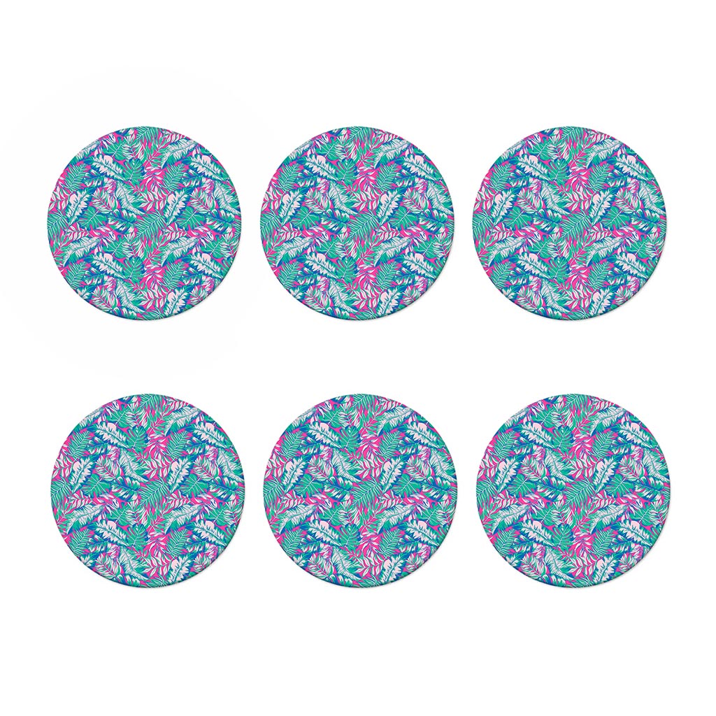 Teal Pink Blossom Tropical Pattern Print Coaster Set