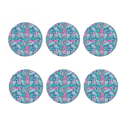 Teal Pink Blossom Tropical Pattern Print Coaster Set