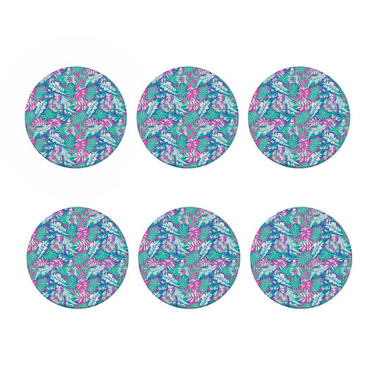 Teal Pink Blossom Tropical Pattern Print Coaster Set