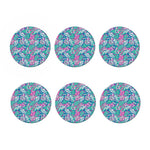 Teal Pink Blossom Tropical Pattern Print Coaster Set