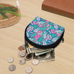 Teal Pink Blossom Tropical Pattern Print Coin Purse