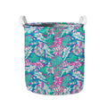 Teal Pink Blossom Tropical Pattern Print Collapsible Laundry Basket