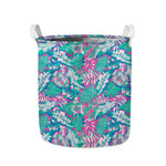 Teal Pink Blossom Tropical Pattern Print Collapsible Laundry Basket