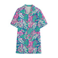 Teal Pink Blossom Tropical Pattern Print Cotton Hawaiian Shirt