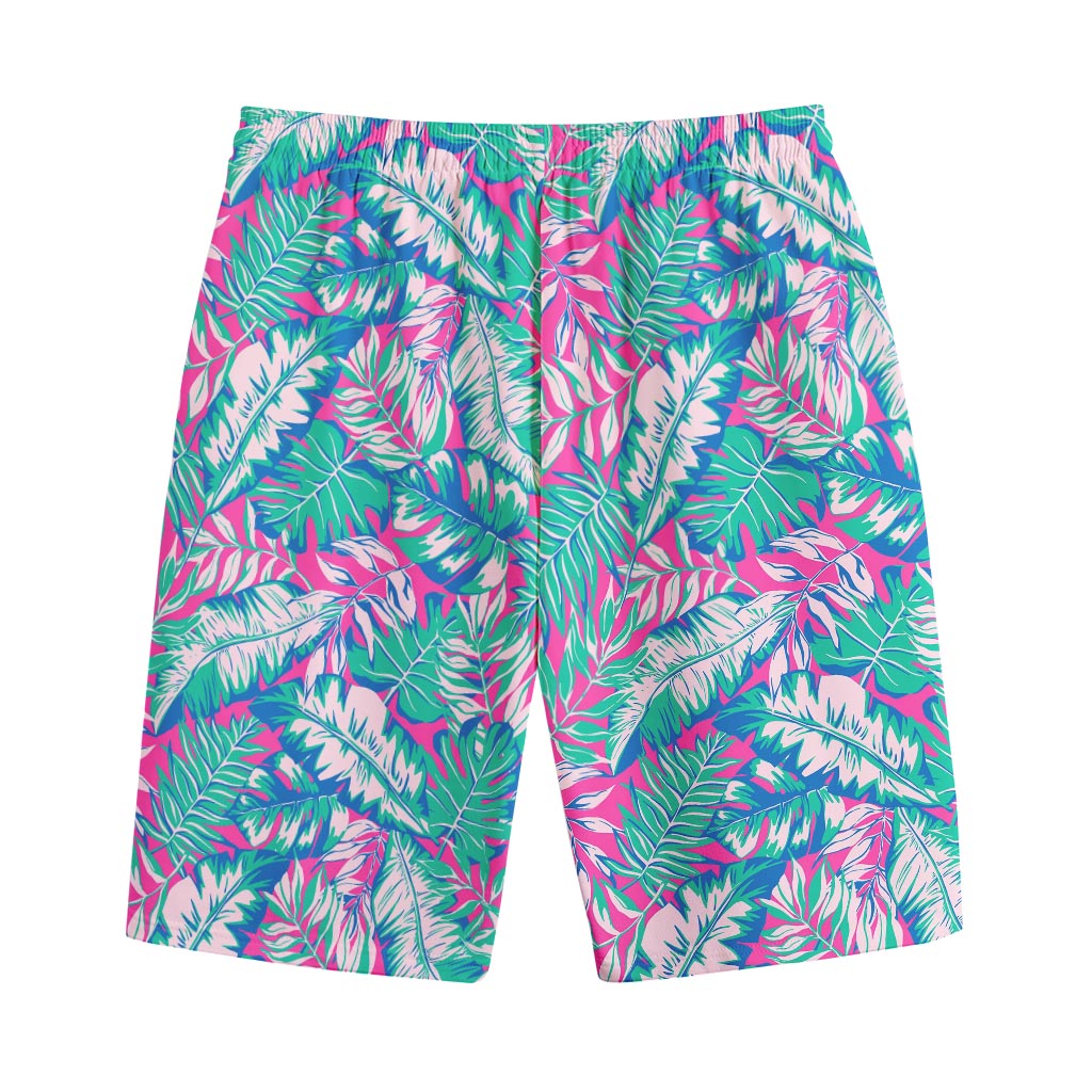 Teal Pink Blossom Tropical Pattern Print Cotton Shorts