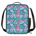 Teal Pink Blossom Tropical Pattern Print Crossbody Lunch Bag