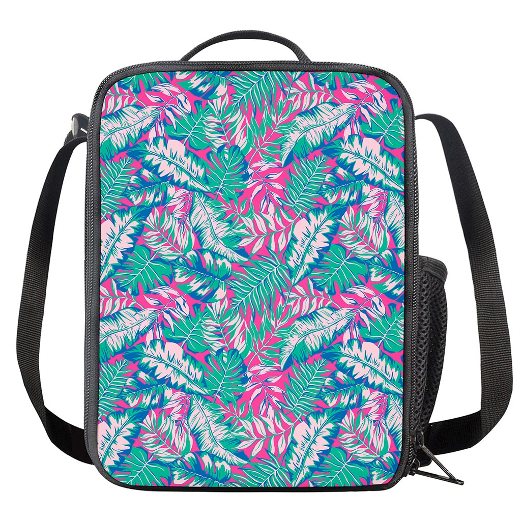 Teal Pink Blossom Tropical Pattern Print Crossbody Lunch Bag