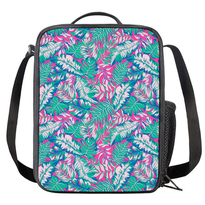 Teal Pink Blossom Tropical Pattern Print Crossbody Lunch Bag
