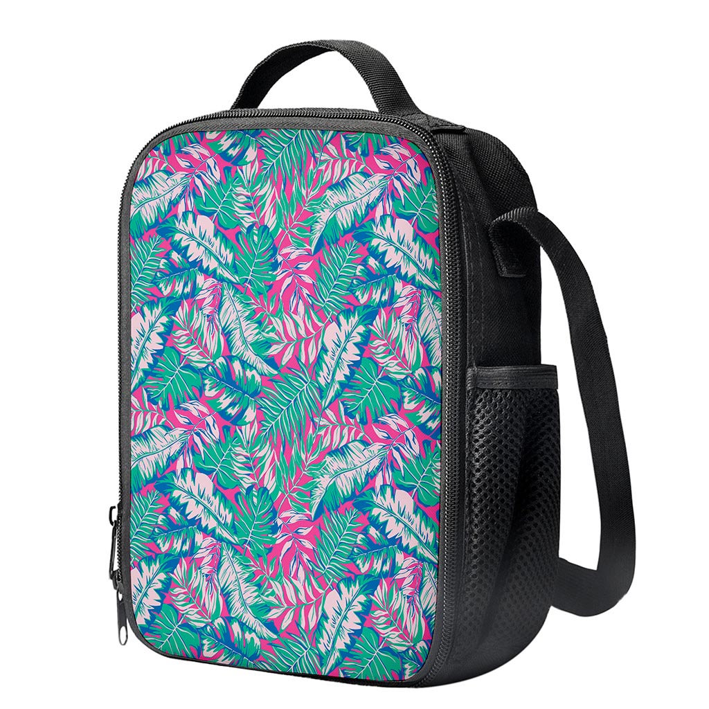 Teal Pink Blossom Tropical Pattern Print Crossbody Lunch Bag