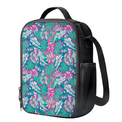 Teal Pink Blossom Tropical Pattern Print Crossbody Lunch Bag