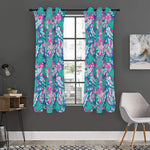 Teal Pink Blossom Tropical Pattern Print Curtain