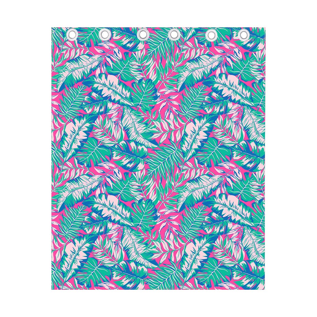 Teal Pink Blossom Tropical Pattern Print Curtain