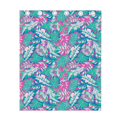 Teal Pink Blossom Tropical Pattern Print Curtain