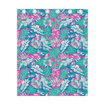 Teal Pink Blossom Tropical Pattern Print Curtain