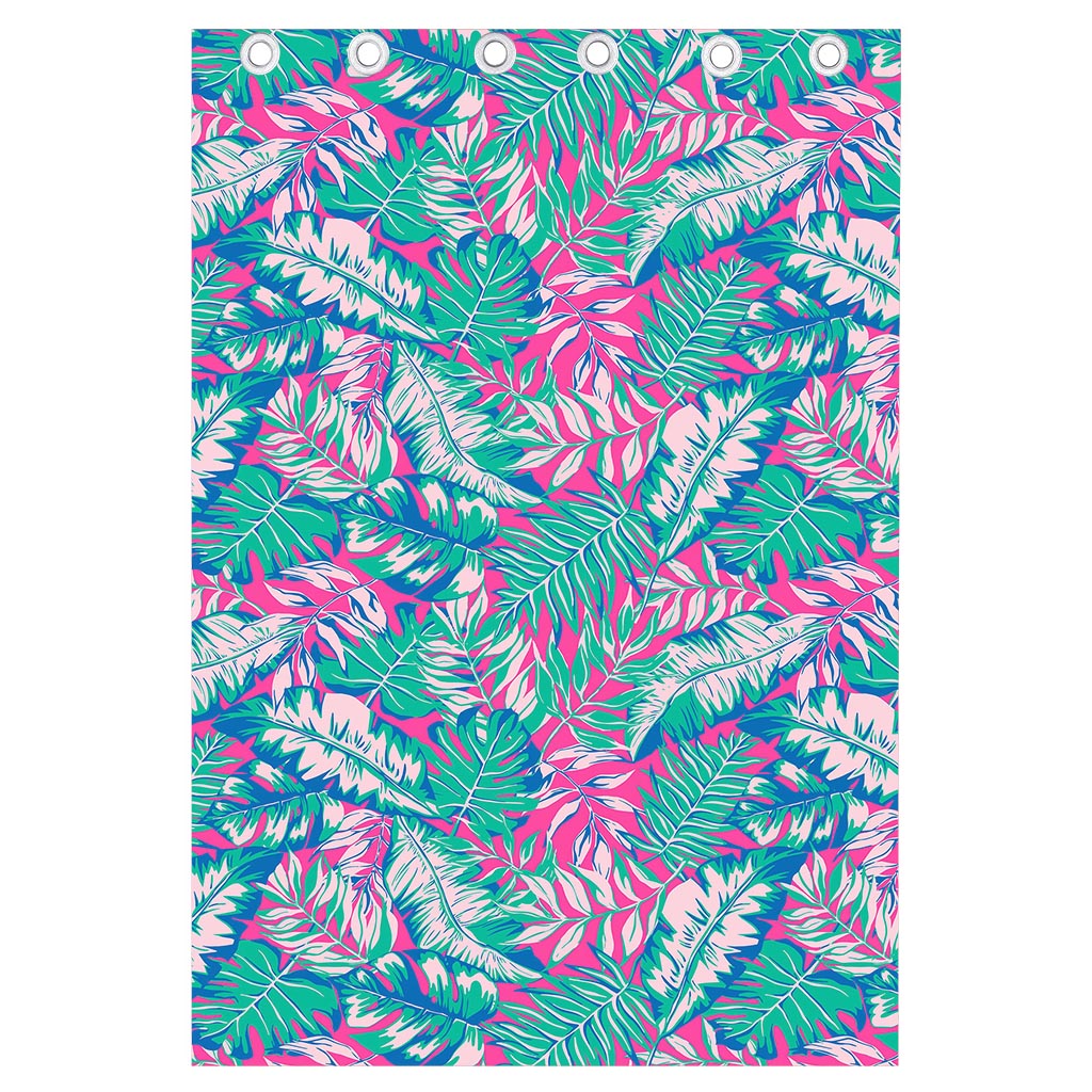 Teal Pink Blossom Tropical Pattern Print Curtain