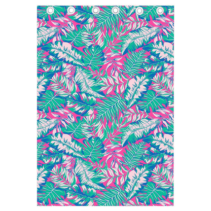 Teal Pink Blossom Tropical Pattern Print Curtain