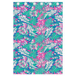 Teal Pink Blossom Tropical Pattern Print Curtain