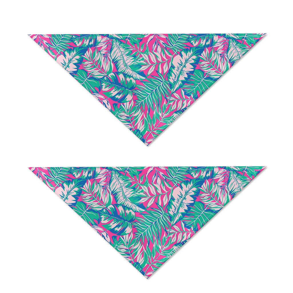 Teal Pink Blossom Tropical Pattern Print Dog Bandana