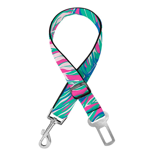 Teal Pink Blossom Tropical Pattern Print Dog Seat Belt