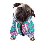 Teal Pink Blossom Tropical Pattern Print Dog Zip Up Hoodie
