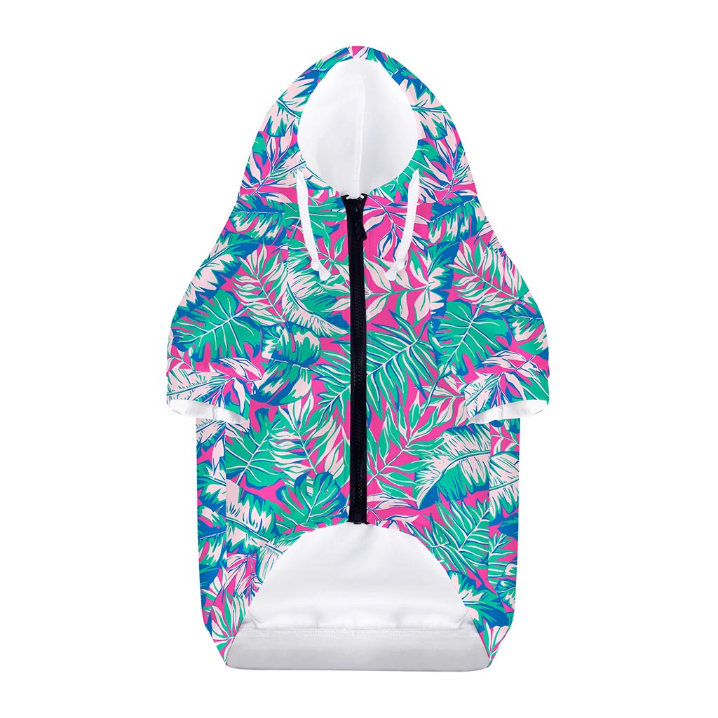 Teal Pink Blossom Tropical Pattern Print Dog Zip Up Hoodie