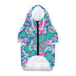 Teal Pink Blossom Tropical Pattern Print Dog Zip Up Hoodie