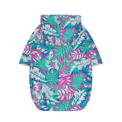 Teal Pink Blossom Tropical Pattern Print Dog Zip Up Hoodie