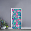 Teal Pink Blossom Tropical Pattern Print Door Sticker