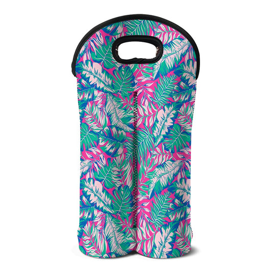 Teal Pink Blossom Tropical Pattern Print Double Neoprene Wine Tote