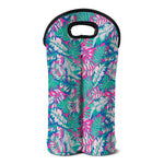 Teal Pink Blossom Tropical Pattern Print Double Neoprene Wine Tote