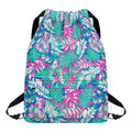 Teal Pink Blossom Tropical Pattern Print Drawstring Backpack