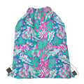 Teal Pink Blossom Tropical Pattern Print Drawstring Bag