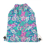Teal Pink Blossom Tropical Pattern Print Drawstring Bag